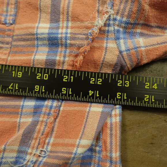 Blue B Collection Plaid Flannel Shirt L – Western Graphic Back, Distressed Hem - Picture 5 of 11